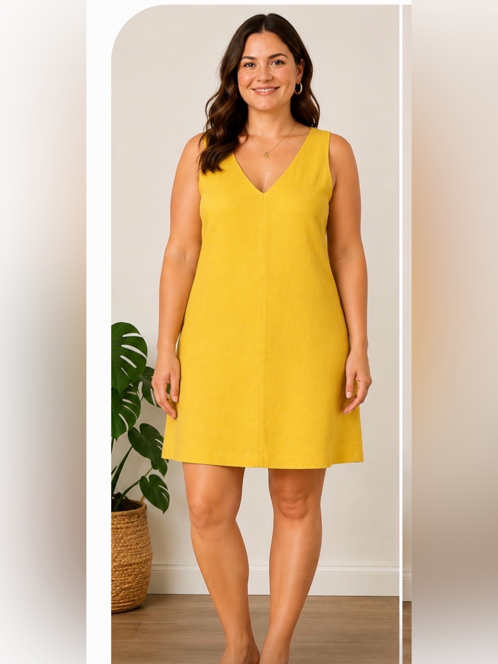 Banana Republic Factory Bright Yellow V-Neck Mini Dress Linen Blend 12 - Picture 1 of 7